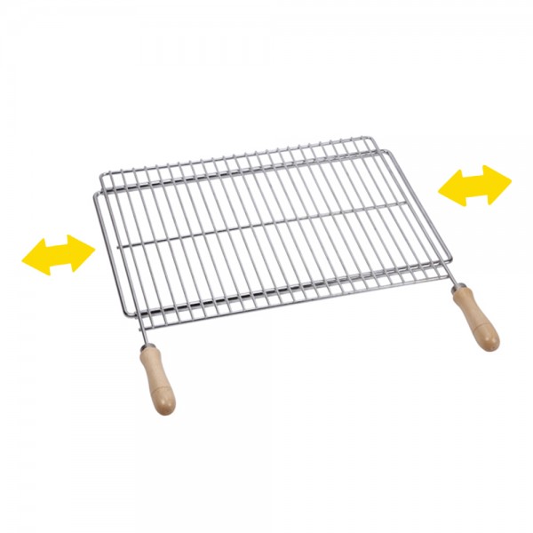 Parrilla extensible de acero zincado con mangos de madera para barbacoa 60 - 70 x 40 cm