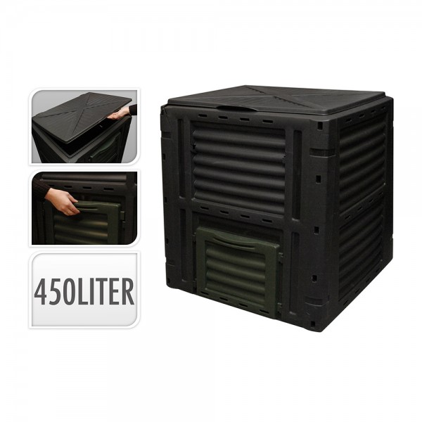 Caja de compostaje color negro 450 l 80 x 80 x 81 cm