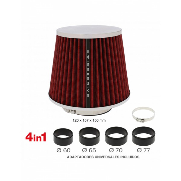 Filtro de Aire Cerrado Universal para Coche Incluye 4 Adaptadores 60mm 65mm 70mm 77mm Color Rojo