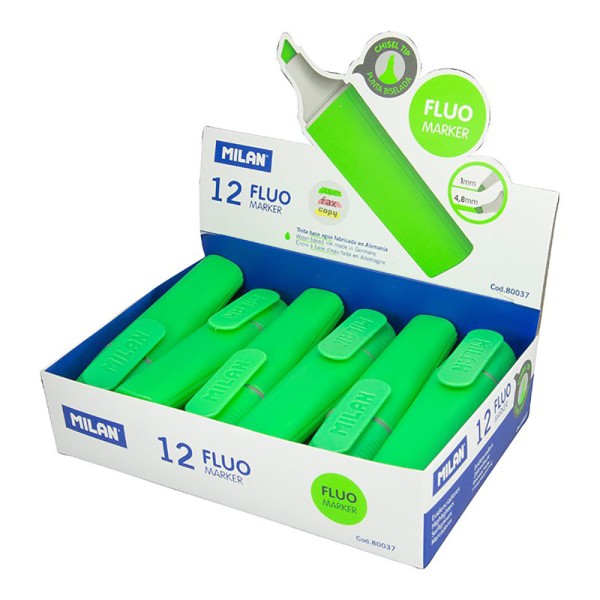 Marcadores fluorescentes color verde, caja de 12 uds