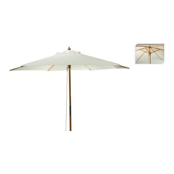 Parasol para jardín, crudo con mango de madera, ø2,6 x 2,2 m