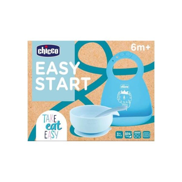 Chicco Easy Start Set Comida Silicona Azul 6m