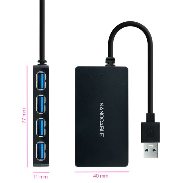 Nanocable hub usb 3.0 con 4 puertos de usb 3.0