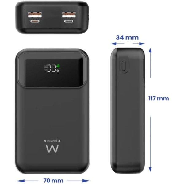 Ewent powerbank 65w, 20000mah carga rápida
